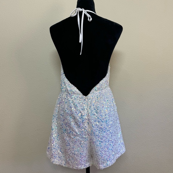 Cloud Ten romper women large cowl neck open back sequin halter one piece white - Picture 2 of 13
